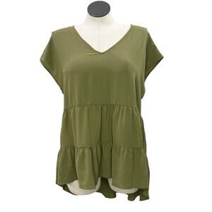 Cato Size XL Tunic Top NEW Olive Green Flowy Crepe Lightweight Short Sleeve